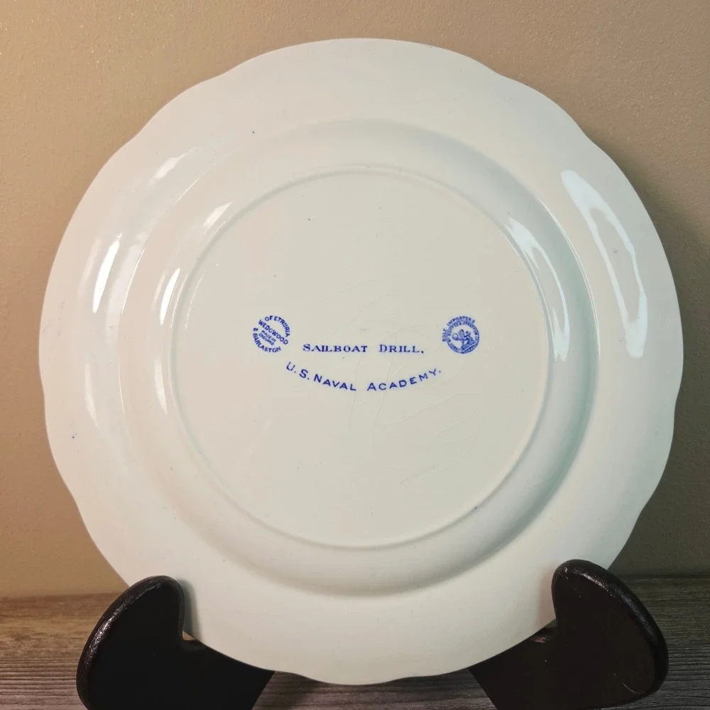 Wedgwood US Naval Academy Sailboat Drill Plate Blue White Transferware 10